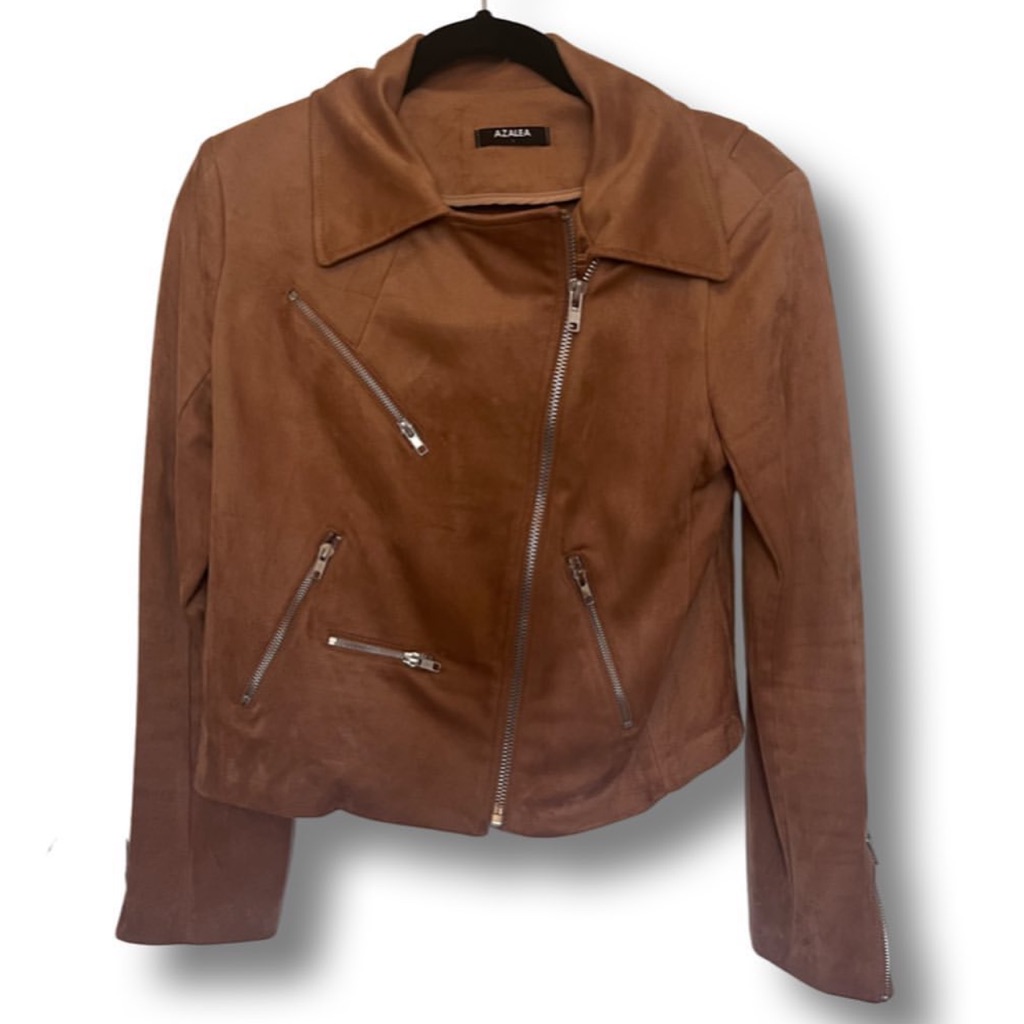 Suede-Feel Biker Jacket In Camel, Size L